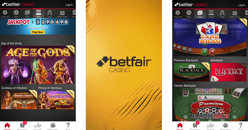 In Game Betfair Casino Mobile App Screens