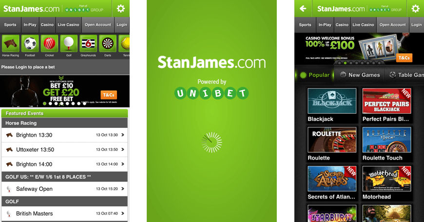 In Game Stan James Android App Screens