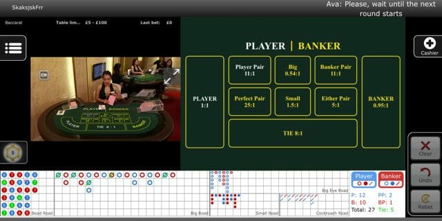 Baccarat Live Mobile Screen