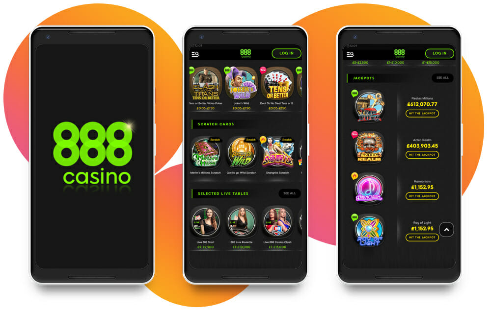888 Casino App Games Screen