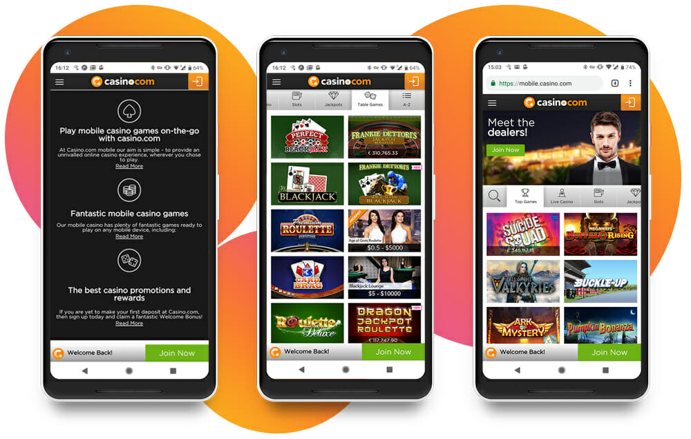 Casino.com App Screen on Mobile