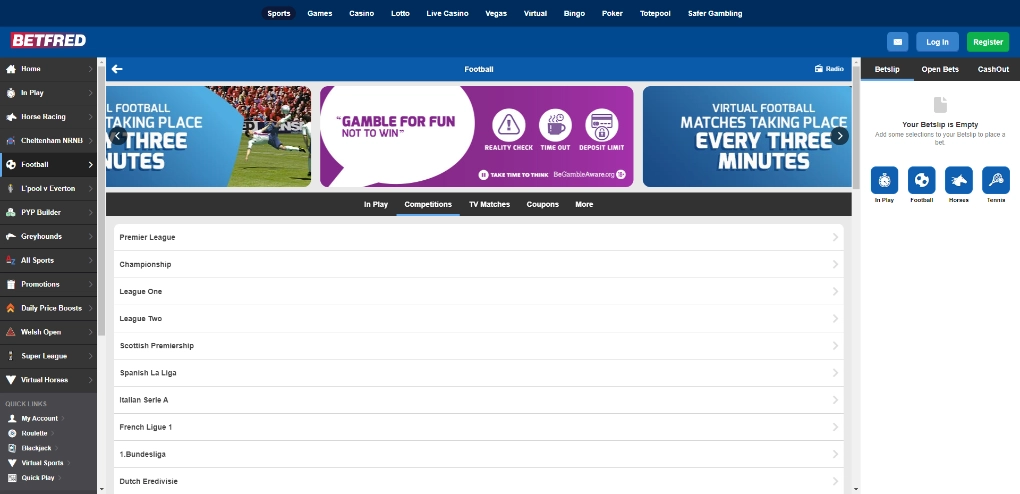 Betfred Football Betting Site Screen