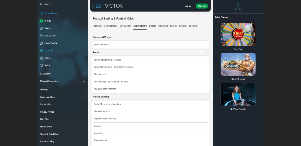 Betvictor site screen