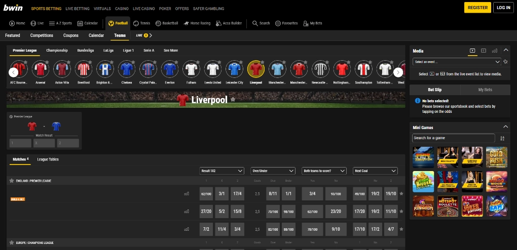 Bwin Football Betting Site Screen
