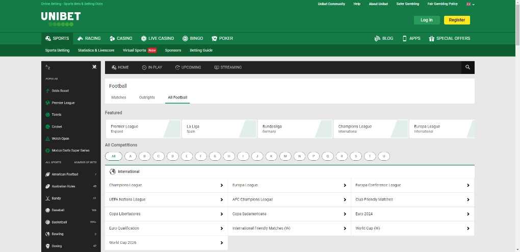 Unibet Football Betting Site Screen