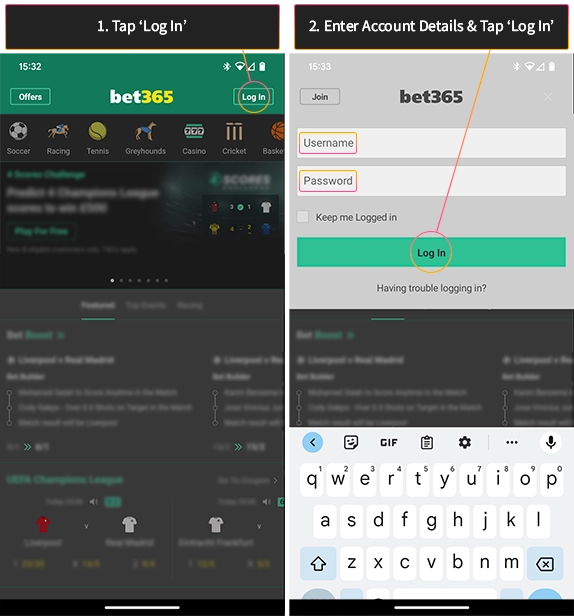 Bet365 Mobile Login Screen Guide