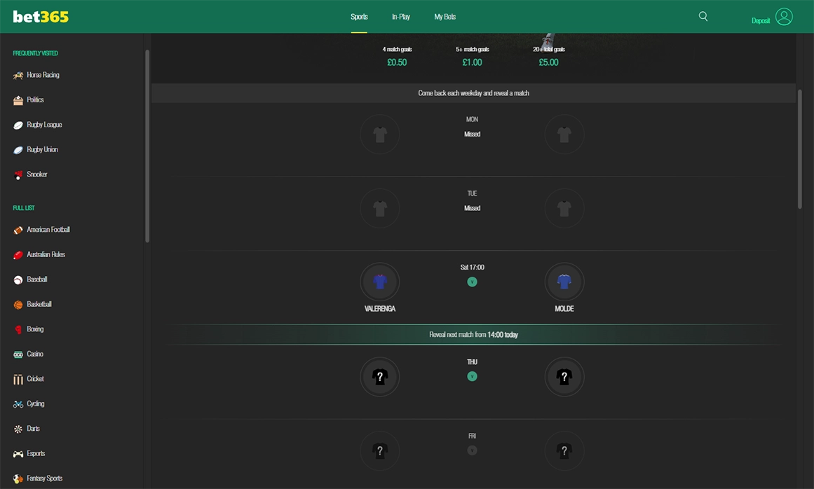 Bet365 Goals Giveaway on Desktop