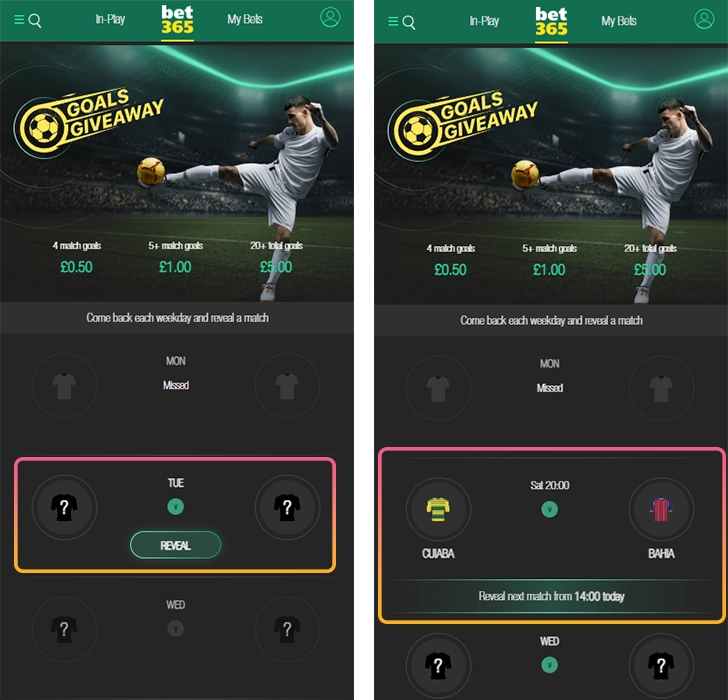 How to use Goals Giveaway on the Bet365 App
